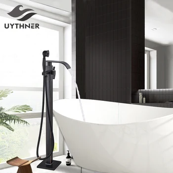 Современный черный бронзовый душ для ванной комнаты, смеситель для ванны, смеситель для ванной комнаты, напольный смеситель для ванны с одной ручкой и ручным душем