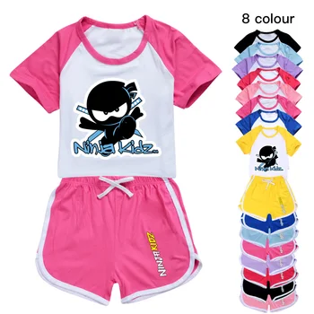 NINJA KIDZ 100-170, Новая футболка, Шорты, повседневный спортивный костюм, Детская одежда оптом, топы для маленьких девочек, футболки для мальчиков