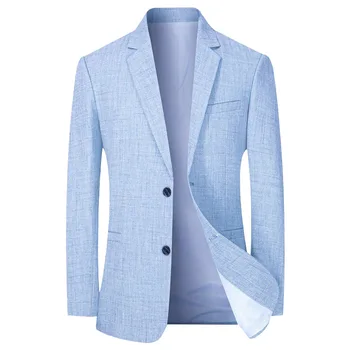 Весенний мужской пиджак, повседневный деловой приталенный пиджак, однотонный минималистичный рабочий пиджак, мужская одежда, свадебный пиджак