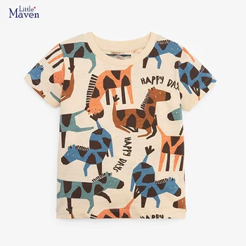 Детские футболки Little maven Для летних мальчиков с коротким рукавом с изображением животных, зебры и жирафа, Детские футболки из хлопка, милые футболки для малышей