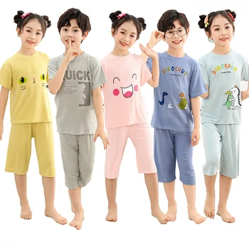 Летняя одежда для девочек 2023 года, Новая Домашняя одежда с милым Мультяшным Динозавром, Пижамы для мальчиков от 2 до 12 лет, Брючные костюмы