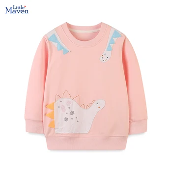 Little maven/ Одежда для маленьких девочек, весенне-осенние топы с динозаврами из мультфильмов, хлопковая розовая толстовка, милая футболка для детей