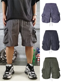 Модные шорты из сетчатого дышащего материала, быстросохнущие мужские и женские капри с несколькими карманами на шнурке