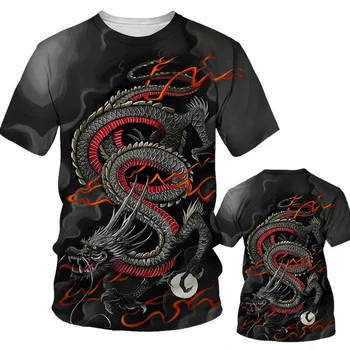 Мужская футболка Harajuku с 3D рисунком дракона, Свободная футболка с круглым вырезом и коротким рукавом, Стиль Harajuku, Летняя мода 6xl