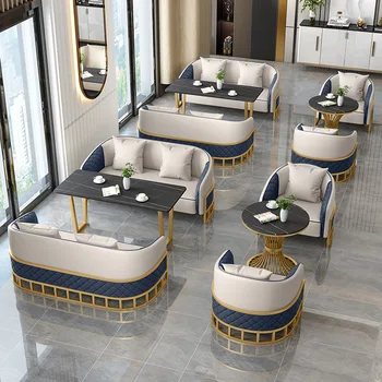Стол и стулья для кафе для отдыха, Офисный деловой прием, Обеденный стол и стулья, легкие роскошные диваны-стулья с металлическим каркасом