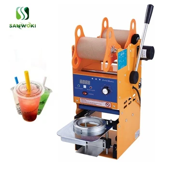 Цифровая полуавтоматическая машина для запайки чашек, ручная пластиковая машина для укупорки чашек чая с пузырьками для напитков, для герметика чашек твердого типа