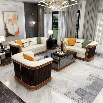 Итальянский современный роскошный кожаный диван высокого класса 123 комбинированная светлая роскошная мебель для гостиной