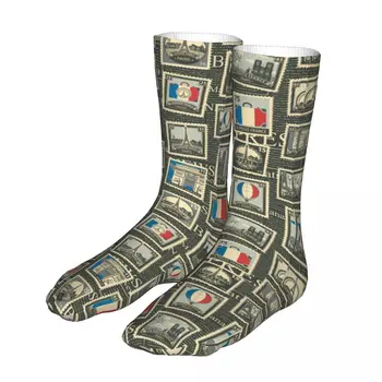 Компрессионные Ретро марки Франции Париж Женские носки 2022 Мужские Французские достопримечательности Карта Флаг Велосипедный носок