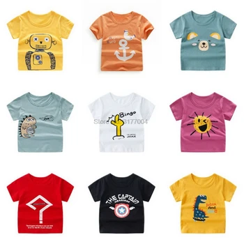DHL 50 шт. Футболки для мальчиков и девочек с героями поп-музыки, хлопковые футболки с короткими рукавами и принтом детских мультфильмов, Серая детская одежда