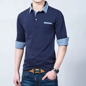 Осенние мужские хлопчатобумажные рубашки-поло с длинным рукавом, однотонные футболки больших размеров M-5XL Весом до 125 кг