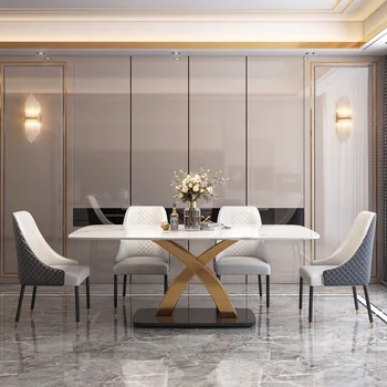 Обеденный стол выполнен в постмодернистском минималистичном и роскошном скандинавском стиле из высококачественного прямоугольного мрамора