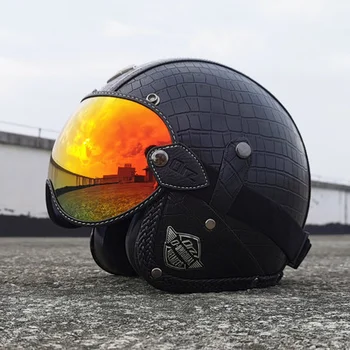 Новый мотоциклетный шлем Casco Chopper capacete в стиле ретро с открытым лицом 3/4 из искусственной кожи, одобренный в горошек мотоциклетный руль