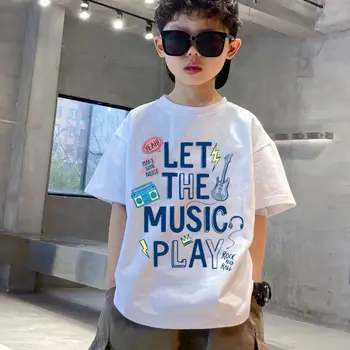 Новая летняя детская футболка для подростков, корейская версия для мальчиков, интересный принт, повседневный свободный модный детский топ с короткими рукавами, 4-12