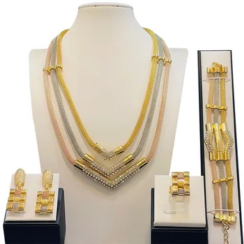 Роскошный модный браслет из Дубая, серьги, Кольцо, ожерелье, ювелирный набор DD10068