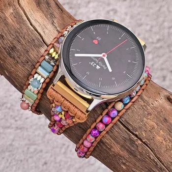 Ремешок для часов Emperor Stone в стиле бохо для Samsung Galaxy Ремешок для часов, обернутый бисером, плетеный ремешок 22 мм 20 мм, размеры S, M, L, праздничный женский браслет