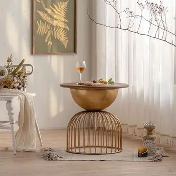 Круглый журнальный столик Американский винтажный угловой столик металлическое украшение маленький круглый столик со светлым роскошным приставным столиком чайный столик